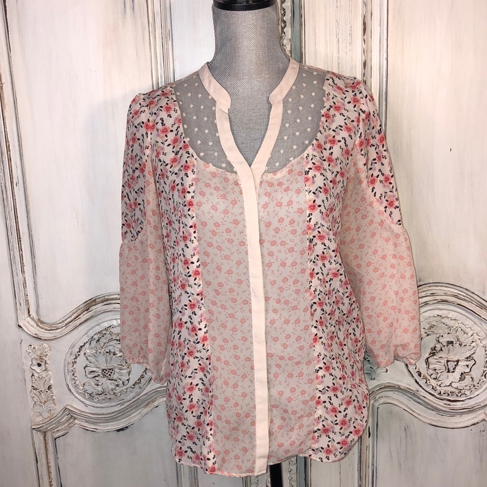 LC Lauren Conrad Pink Floral Button-Down Blouse
